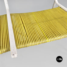 画像をギャラリービューアに読み込む, Yellow plastic and white metal two-seats bench with armrests, 1950s
