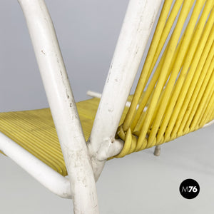 Yellow plastic and white metal two-seats bench with armrests, 1950s