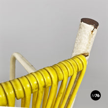 画像をギャラリービューアに読み込む, Yellow plastic and white metal two-seats bench with armrests, 1950s
