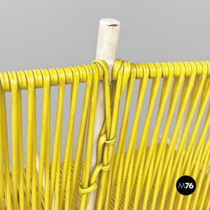 Yellow plastic and white metal two-seats bench with armrests, 1950s