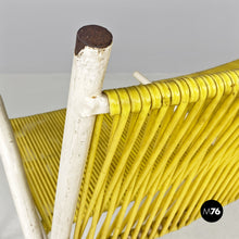 画像をギャラリービューアに読み込む, Yellow plastic and white metal two-seats bench with armrests, 1950s
