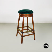 Load image into Gallery viewer, High forest green velvet and wood stools, 1970s
