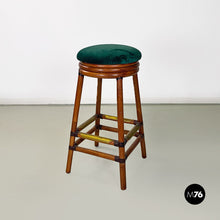 将图片加载到图库查看器，High forest green velvet and wood stools, 1970s
