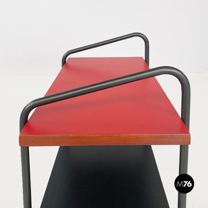 Red and black laminate and metal bedside tables, 1960s