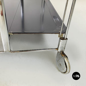 Chromed metal and black plastic food trolley on wheels, 1960s