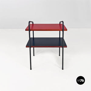 Red and black laminate and metal bedside tables, 1960s