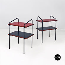 Load image into Gallery viewer, Red and black laminate and metal bedside tables, 1960s
