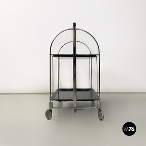 Chromed metal and black plastic food trolley on wheels, 1960s