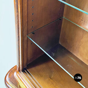 Wood and glass highboard with shelves and closed part, 1930s