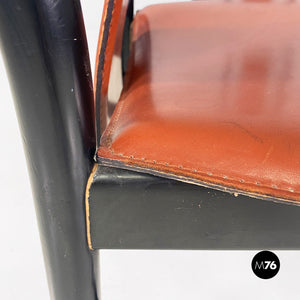 Brown leather and black wood chairs, 1970s