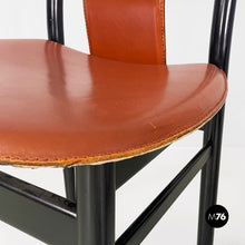 将图片加载到图库查看器，Brown leather and black wood chairs, 1970s
