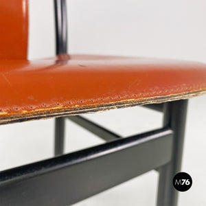 Brown leather and black wood chairs, 1970s