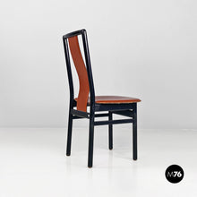 将图片加载到图库查看器，Brown leather and black wood chairs, 1970s
