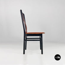 将图片加载到图库查看器，Brown leather and black wood chairs, 1970s
