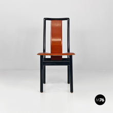 Load image into Gallery viewer, Brown leather and black wood chairs, 1970s
