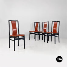 Load image into Gallery viewer, Brown leather and black wood chairs, 1970s
