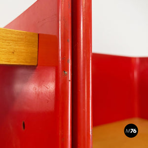 Wood and red metal self-supporting bookcase by Arflex, 1970s