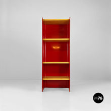 将图片加载到图库查看器，Wood and red metal self-supporting bookcase by Arflex, 1970s
