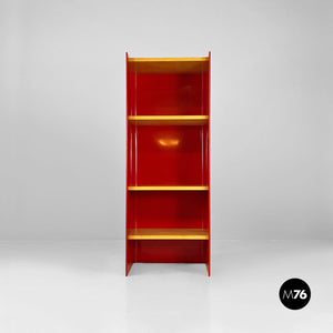 Wood and red metal self-supporting bookcase by Arflex, 1970s