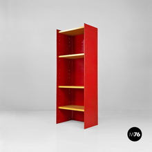 将图片加载到图库查看器，Wood and red metal self-supporting bookcase by Arflex, 1970s
