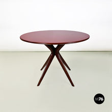 Load image into Gallery viewer, Red back painted glass and wood round dining table, 1950s
