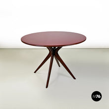 Load image into Gallery viewer, Red back painted glass and wood round dining table, 1950s
