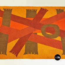 Load image into Gallery viewer, Red, orange and brown short pile rug with geometric pattern, 1970s
