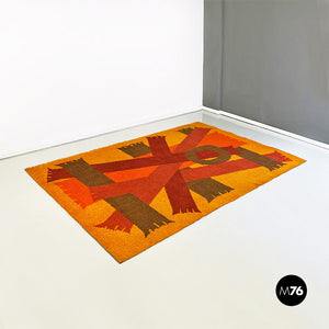 Red, orange and brown short pile rug with geometric pattern, 1970s