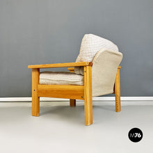 Carica l&#39;immagine nel visualizzatore di Gallery, Solid wood and checkered black and white fabric armchair, 1970s
