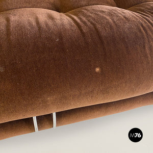 Brown velvet and metal Soriana sofa by Afra and Tobia Scarpa for Cassina, 1970s