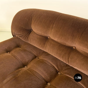 Brown velvet and metal Soriana sofa by Afra and Tobia Scarpa for Cassina, 1970s