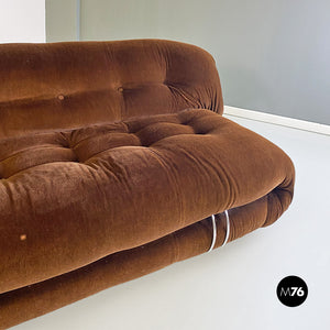 Brown velvet and metal Soriana sofa by Afra and Tobia Scarpa for Cassina, 1970s