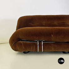 Charger l&#39;image dans la galerie, Brown velvet and metal Soriana sofa by Afra and Tobia Scarpa for Cassina, 1970s
