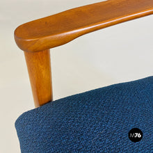Load image into Gallery viewer, Solid beech and blue fabric small size armchair, 1960s
