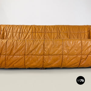 Caramel leather Piumino sofa by De Pas, D'Urbino and Lomazzi for Dall'Oca, 1970s