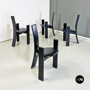 Black wood Golem chairs by Vico Magistretti for Carlo Poggi Pavia, 1968