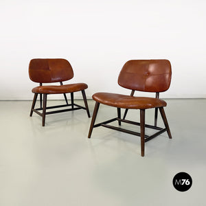 Wood and leather Teve armchairs by Alf Svensson for Ljungs Industrier AB, 1953