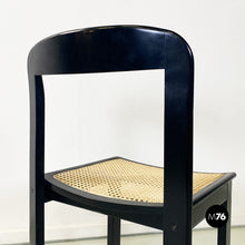 将图片加载到图库查看器，Black lacquered wood and Vienna straw chairs, 1980s
