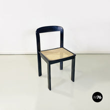 将图片加载到图库查看器，Black lacquered wood and Vienna straw chairs, 1980s
