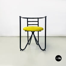 Load image into Gallery viewer, Black metal and lemon yellow cotton chairs, 1980s
