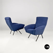 Load image into Gallery viewer, Blue armchairs with tubular black metal, 1960s
