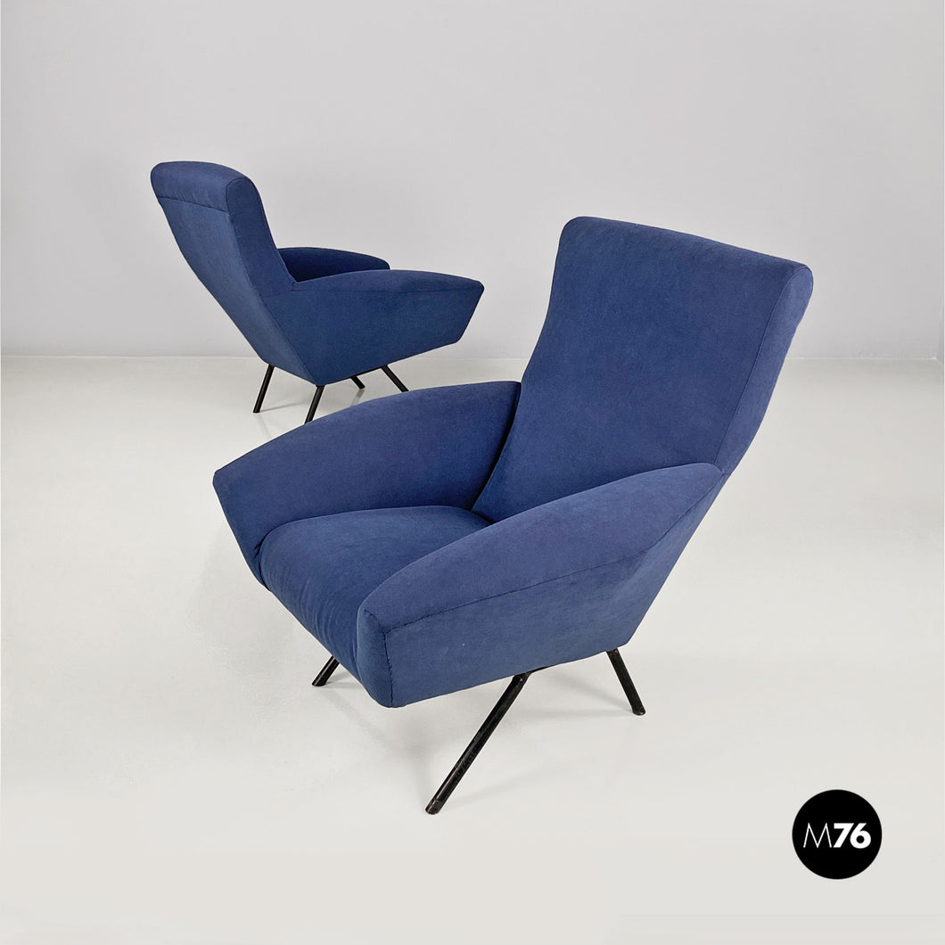 Blue armchairs with tubular black metal, 1960s