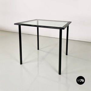Black metal and checkered glass square table, 1980s