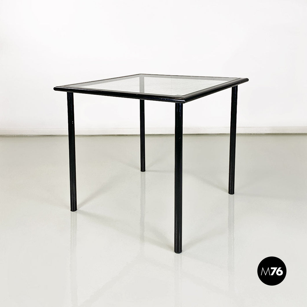 Black metal and checkered glass square table, 1980s