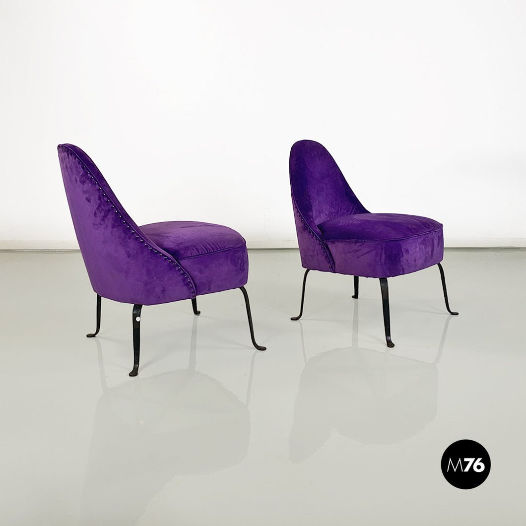 Purple velvet armchairs, 1950s