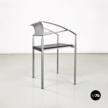 Load image into Gallery viewer, Stackable grey metal and black leather chairs by Fly Line, 1990s
