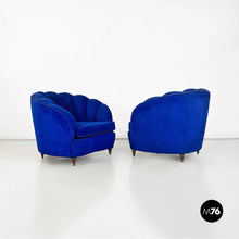 将图片加载到图库查看器，Blue shell-shaped armchairs, 1950s
