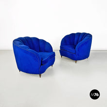 将图片加载到图库查看器，Blue shell-shaped armchairs, 1950s
