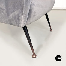 Carica l&#39;immagine nel visualizzatore di Gallery, Grey velvet and black metal armchair, 1960s
