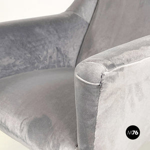 Grey velvet and black metal armchair, 1960s